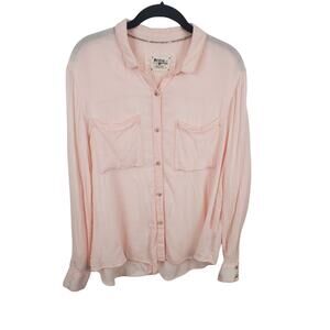 Holding Horses Button Front Shirt Medium Womens Peach Pockets Long Sleeve Casual